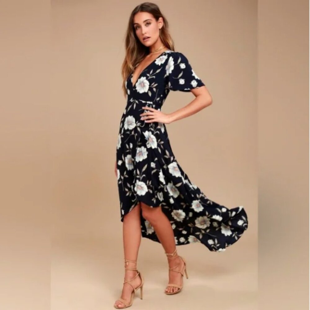 Lulu's Navy Floral High Low Dress